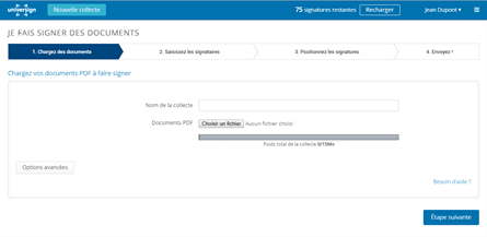 Chargement des fichiers pour faire une signature électronique.