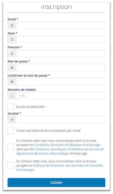 Créer un compte sur Universign pour faire une signature électronique.