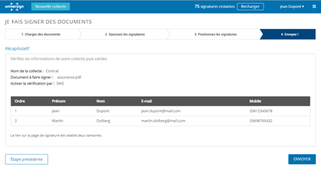 Envoi du fichier pour faire une signature électronique.